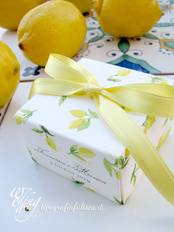 scatolina portaconfetti scrigno a tema limoni